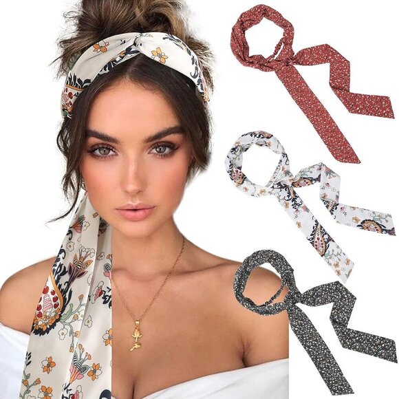 Long Head Wraps Bands Silk Chiffon 3PCS Non Slip Stylish Hair Accessories main image 6